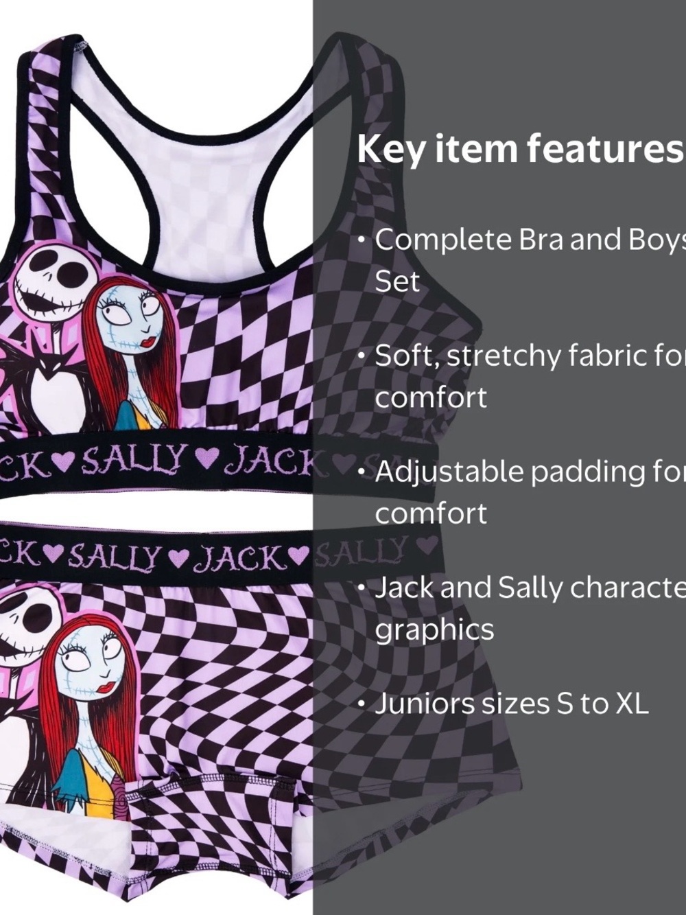 BRAND NEW Nightmare Before Christmas Womans and Juniors Racerback Bra & Boyshort - Picture 6 of 6